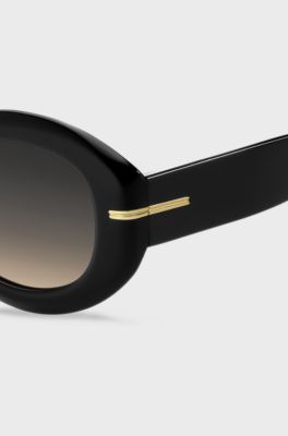 Black-acetate sunglasses with chain strap, Black