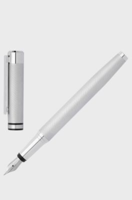 Chrome fountain pen with engraved pattern, Silver