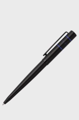Black ballpoint pen with blue lines and logo, Black