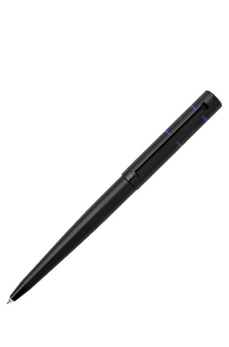 Schwarzer Kugelschreiber mit blauen Linien und Logo, Schwarz