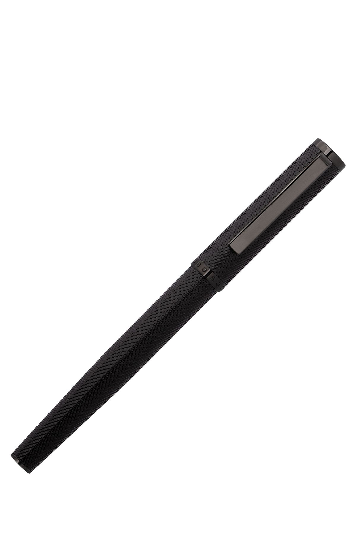 Herringbone-textured rollerball pen in brass, Black