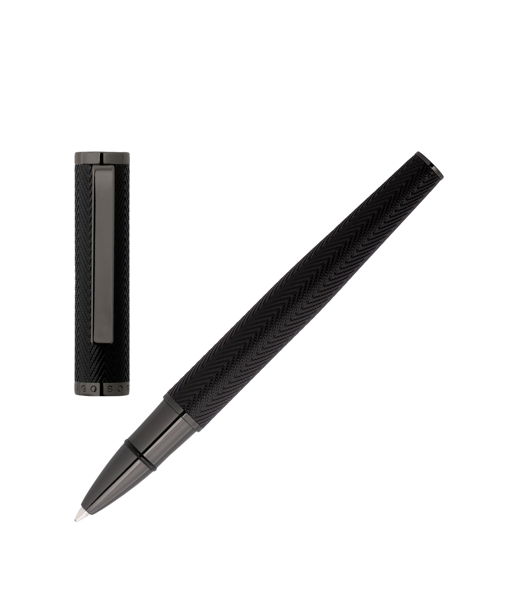 BOSS - Herringbone-textured rollerball pen in brass - Black