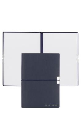 A6 notebook in navy faux leather with elasticated band, Dark Blue