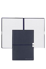 A6 notebook in navy faux leather with elasticated band, Dark Blue