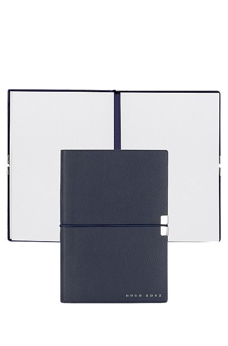 DIN-A6-Notizbuch aus marineblauem Kunstleder mit elastischem Band, Dunkelblau