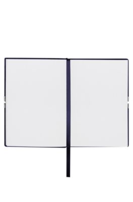 A6 notebook in navy faux leather with elasticated band, Dark Blue