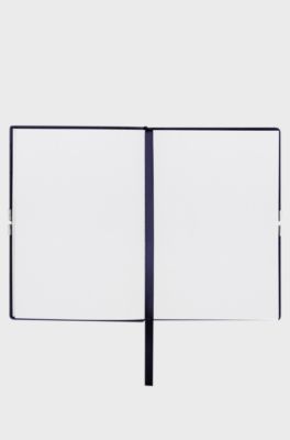 A6 notebook in navy faux leather with elasticated band, Dark Blue