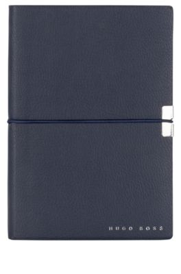 A6 notebook in navy faux leather with elasticated band, Dark Blue