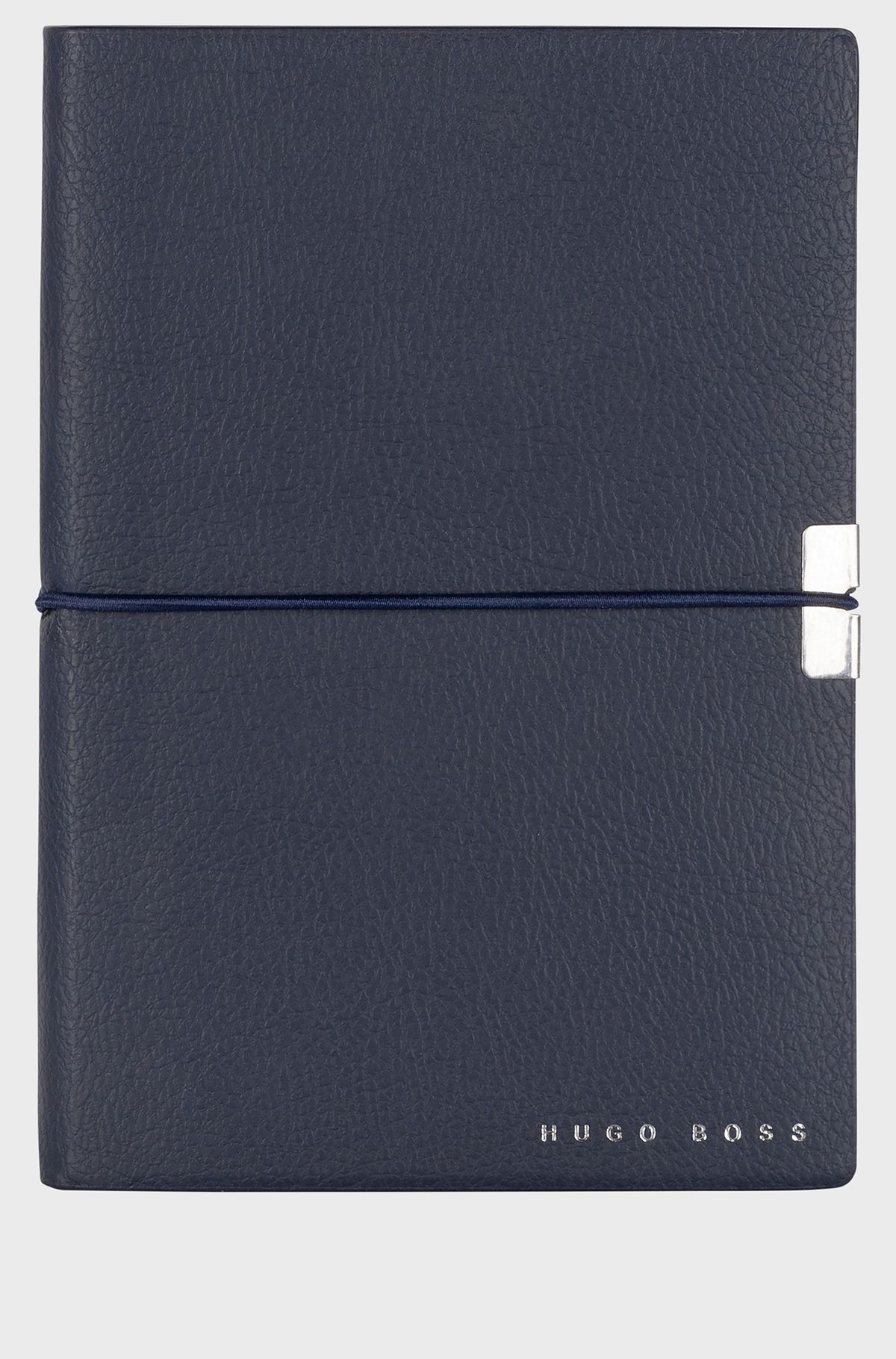 A6 notebook in navy faux leather with elasticated band, Dark Blue