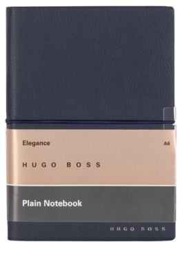 A6 notebook in navy faux leather with elasticated band, Dark Blue