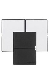A6 notebook in black faux leather with elasticated band, Black