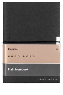 A6 notebook in black faux leather with elasticated band, Black