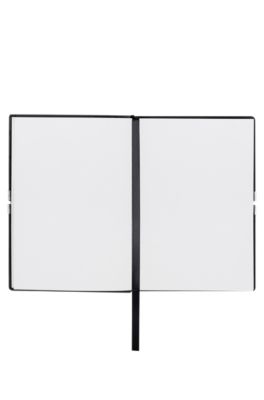 A6 notebook in black faux leather with elasticated band, Black