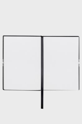 A6 notebook in black faux leather with elasticated band, Black