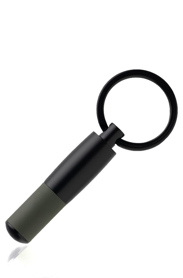 Черный металлический цилиндрический брелок для ключей с прорезиненной лаковой отделкой цвета хаки, Хаки