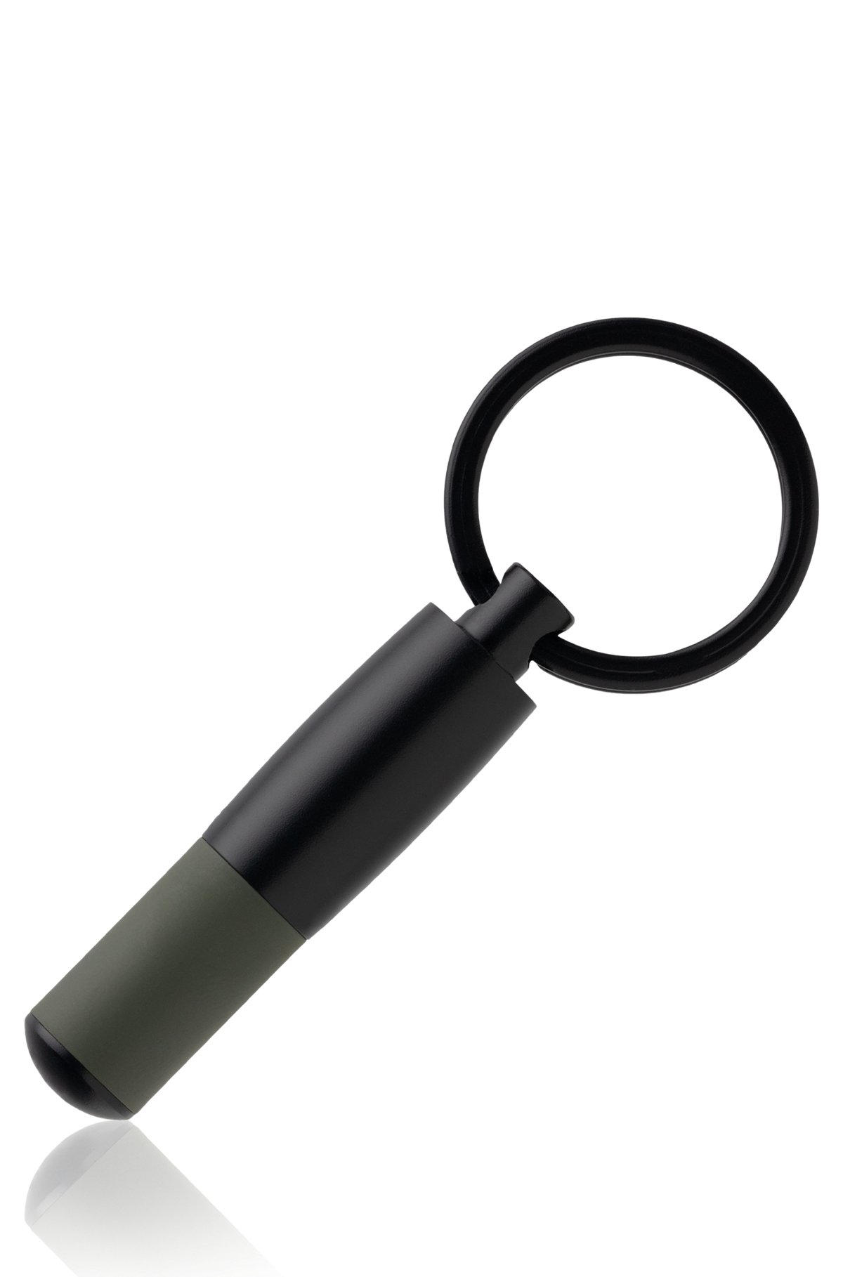 Runder Schlüsselanhänger aus schwarzem Metall mit khakifarbener gummierter Lackierung, Khaki