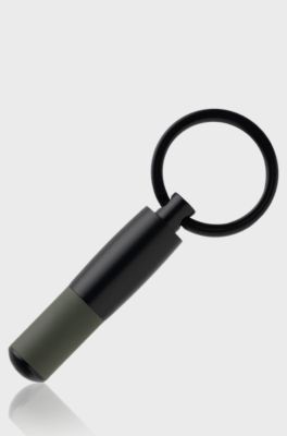 Black metal tubular key ring with khaki rubberised lacquer, Khaki