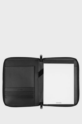 A5 conference folder in faux leather with 3D logo, Black