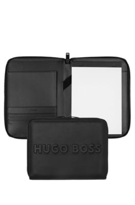 A5 conference folder in faux leather with 3D logo, Black