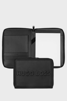 A5 conference folder in faux leather with 3D logo, Black