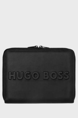A5 conference folder in faux leather with 3D logo, Black