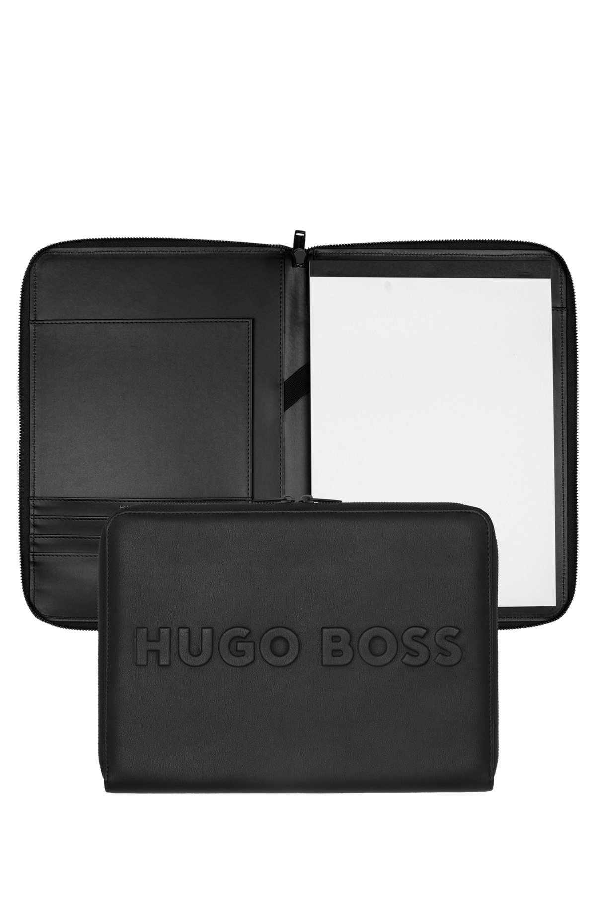 A4 conference folder in faux leather with 3D logo, Black