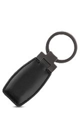 Leather key ring with logo-engraved gunmetal hardware, Assorted-Pre-Pack