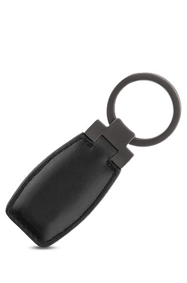 Leather key ring with logo-engraved gunmetal hardware, Assorted-Pre-Pack