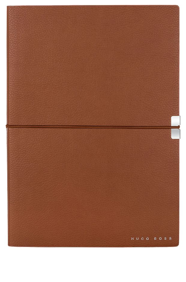 DIN-A5-Notizbuch aus camelfarbenem Kunstleder mit elastischem Band, Braun