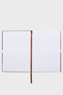 A5 notebook in camel faux leather with elasticated band, Brown