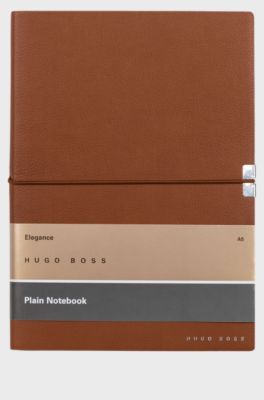 A5 notebook in camel faux leather with elasticated band, Brown