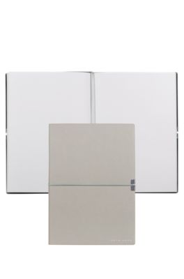 A5 notebook in grey faux leather with elasticated band, Light Grey