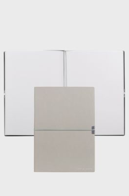 A5 notebook in grey faux leather with elasticated band, Light Grey