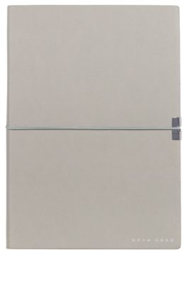 A5 notebook in grey faux leather with elasticated band, Light Grey