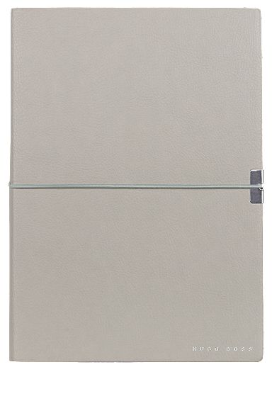 Cuaderno A5 en piel sintética gris con cinta elástica, Gris claro