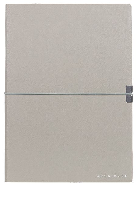 DIN-A5-Notizbuch aus grauem Kunstleder mit elastischem Band, Hellgrau