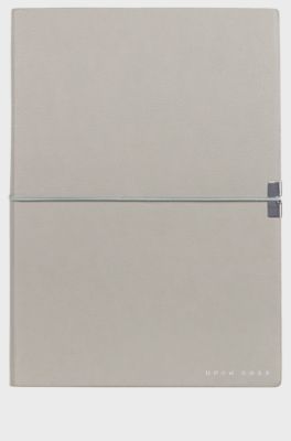 A5 notebook in grey faux leather with elasticated band, Light Grey
