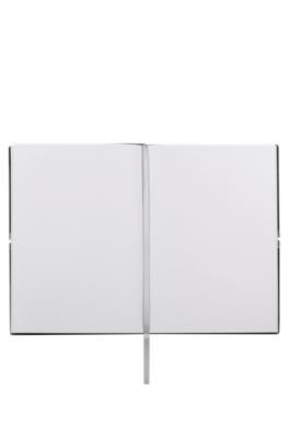 A5 notebook in grey faux leather with elasticated band, Light Grey