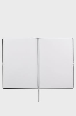 A5 notebook in grey faux leather with elasticated band, Light Grey