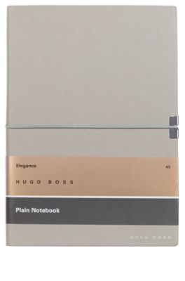 A5 notebook in grey faux leather with elasticated band, Light Grey