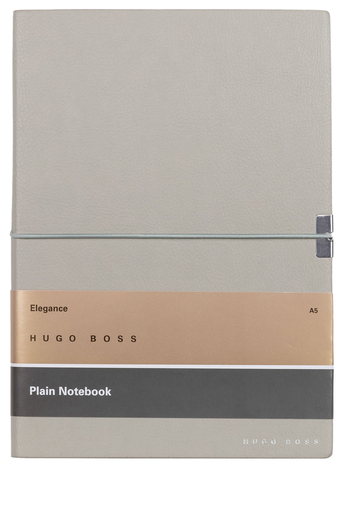 A5 notebook in grey faux leather with elasticated band, Light Grey