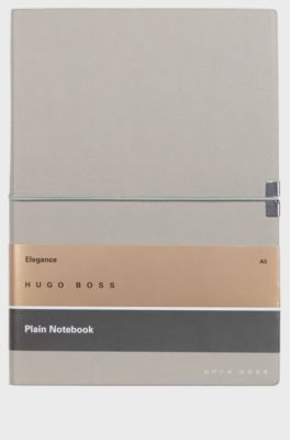 A5 notebook in grey faux leather with elasticated band, Light Grey