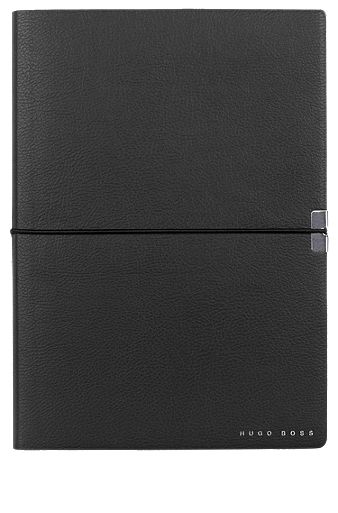 A5 notebook in black faux leather with elasticated band, Black