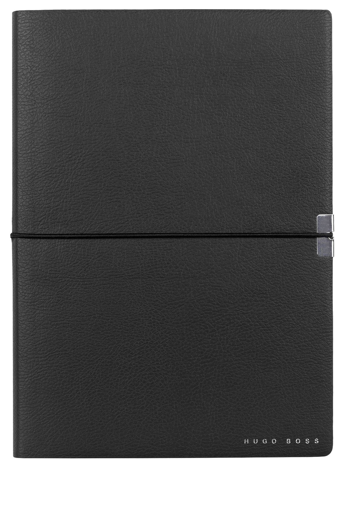 DIN-A5-Notizbuch aus schwarzem Kunstleder mit elastischem Band, Schwarz
