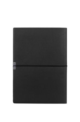 A5 notebook in black faux leather with elasticated band, Black