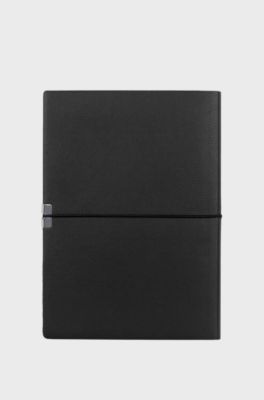 A5 notebook in black faux leather with elasticated band, Black