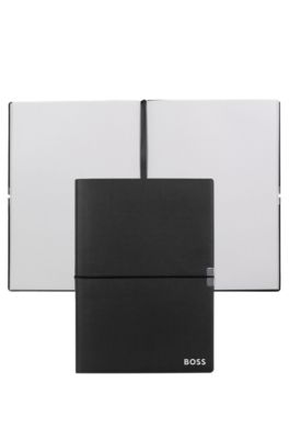 A5 notebook in black faux leather with elasticated band, Black