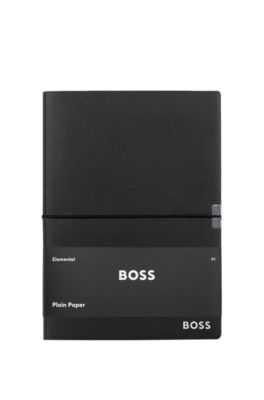 A5 notebook in black faux leather with elasticated band, Black