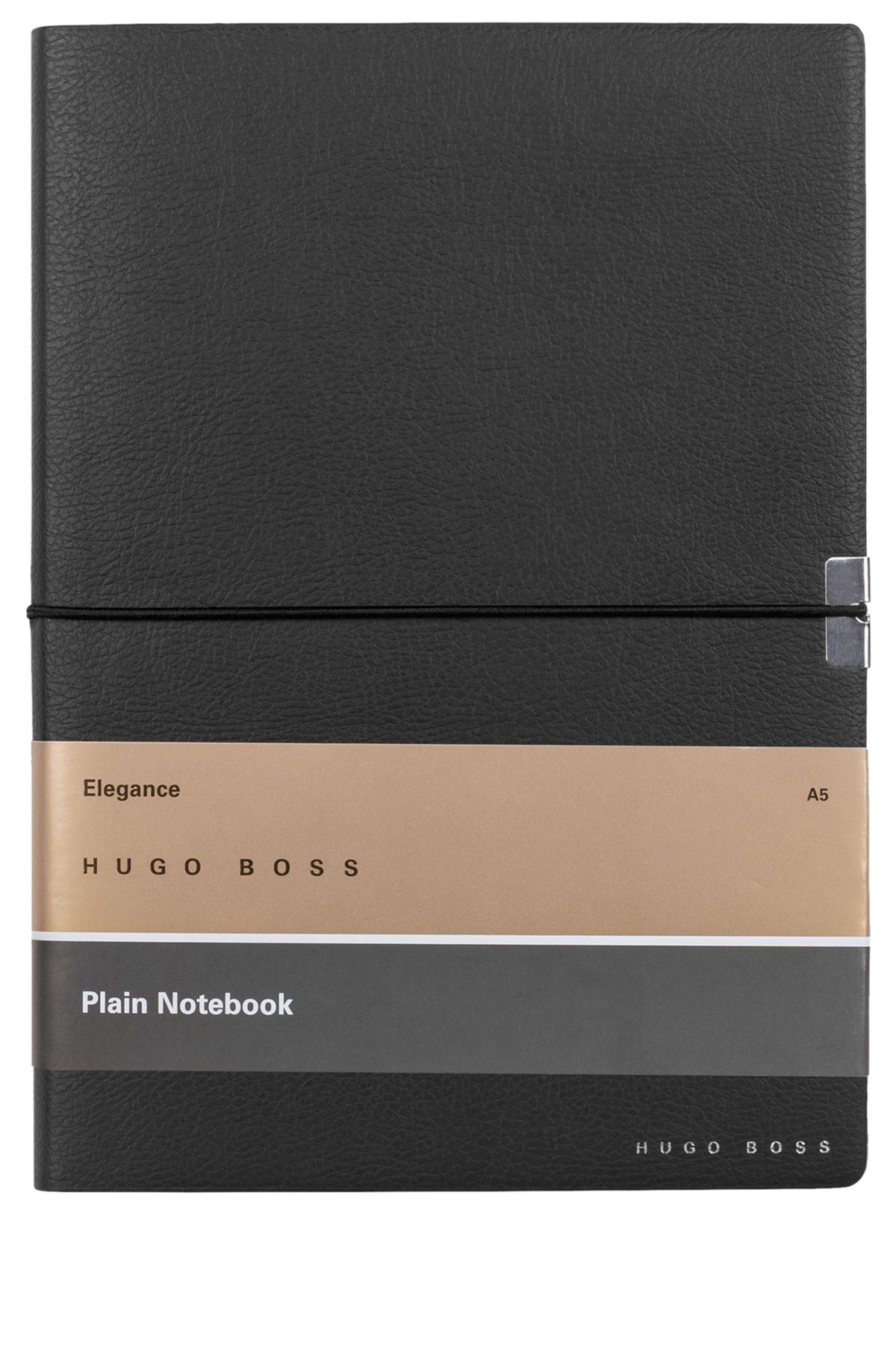 A5 notebook in black faux leather with elasticated band, Black