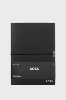 A5 notebook in black faux leather with elasticated band, Black